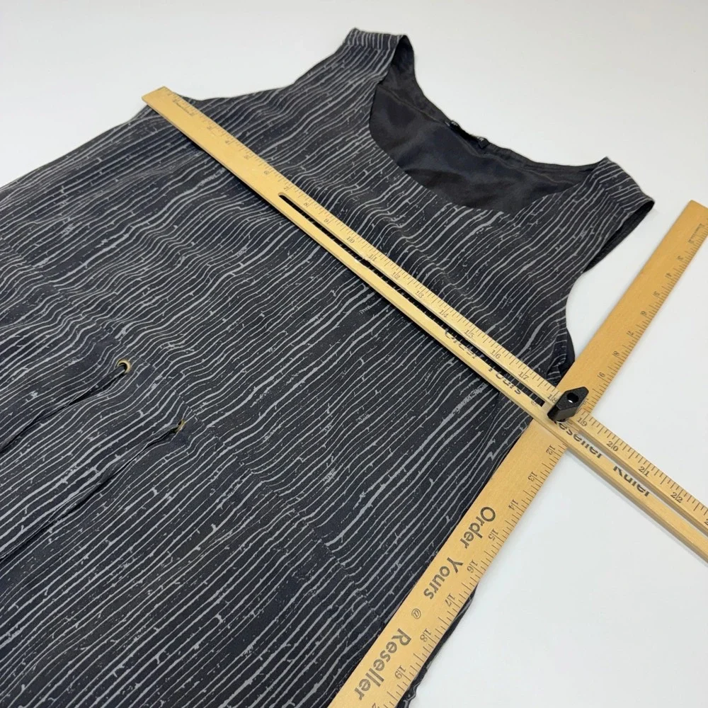 Eileen Fisher Dress Womens Medium Gray Minimalist Lagenlook Silk Striped Midi